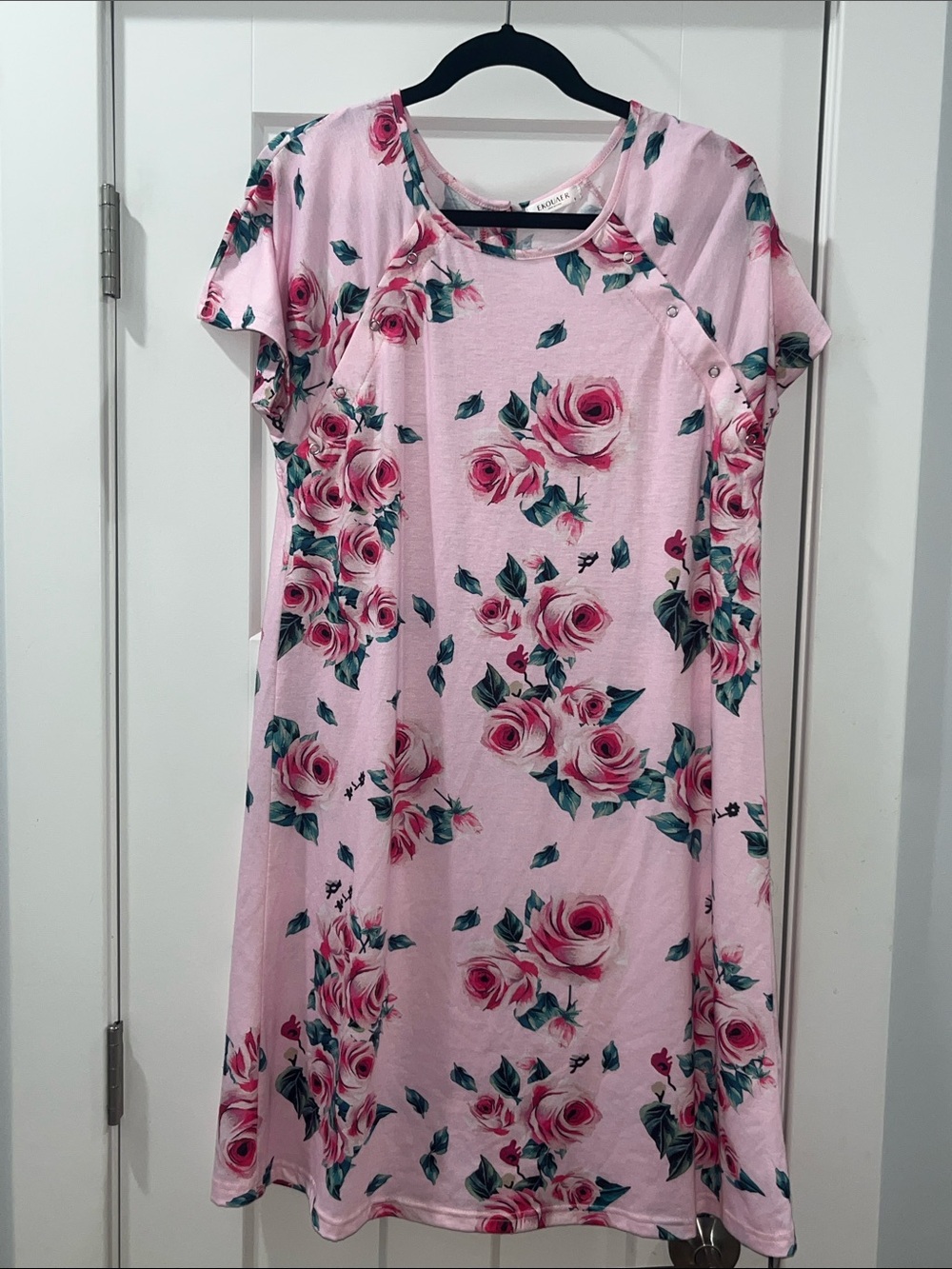 Ekouaer Small Pink Floral Pajama Dress Nightgown button surgery pregnancy Breast